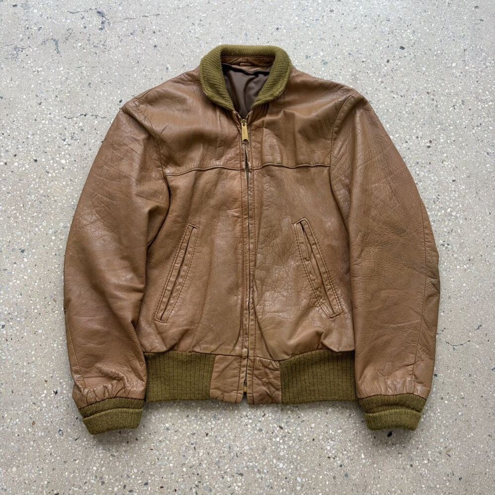 Vintage 60s 70s Brown Leather Bomber Jacket